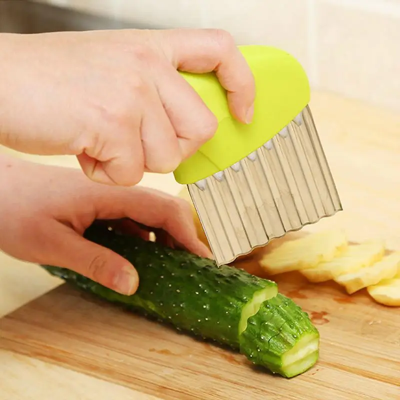 Crinkle Cut Potato Slicer Kids Safe Vegetable Cutter Stainless Steel Waffle Chopper for Kitchen Accessories Cooking Salad Onion
