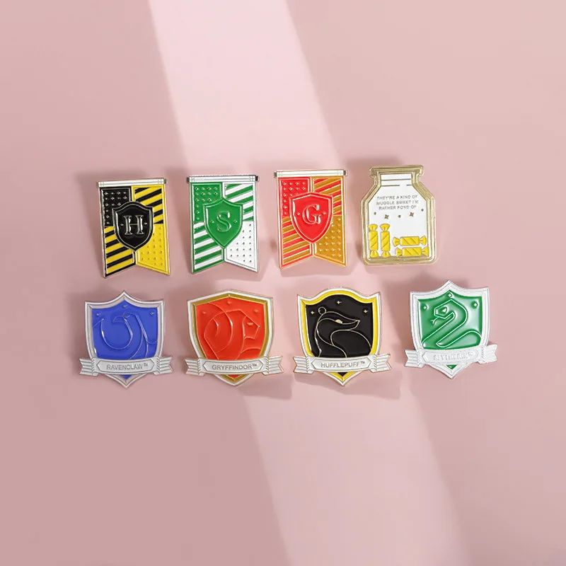 

Magic Academy Flag Enamel Pins Creative Magic Shield Animals Candy Jar Lapel Badges Backpack Jewelry Gifts For Movie Fans Kids
