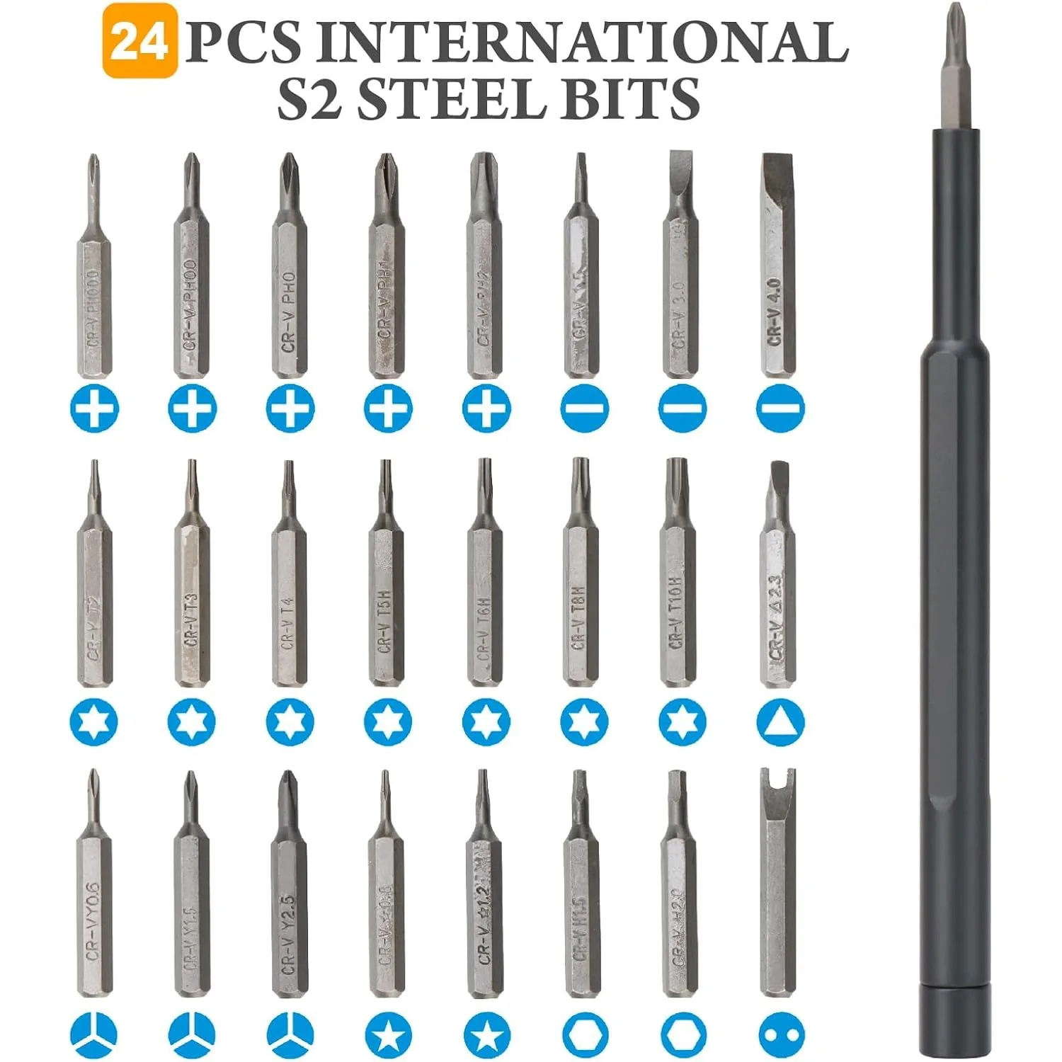 25-in-1 Precision Screwdriver Set, Magnetic Bits, Aluminum Handle, Phone Repair Tool Kit, Gray