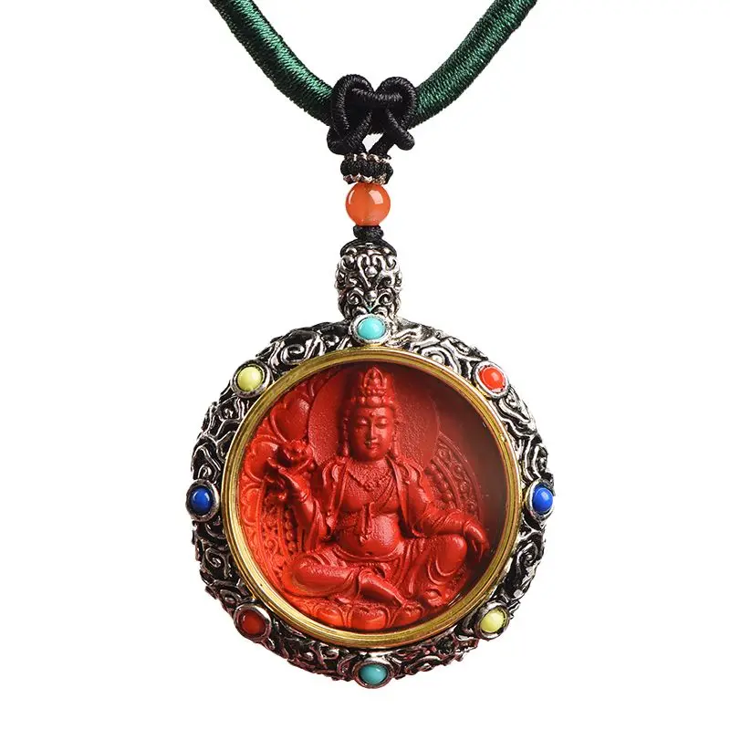 Cinnabar Pendant Benmingfo Thangka Gabu Box Zodiac Guardian Buddha Inlaid Tibetan Silver High Content Fidelity Cinnabar Necklace