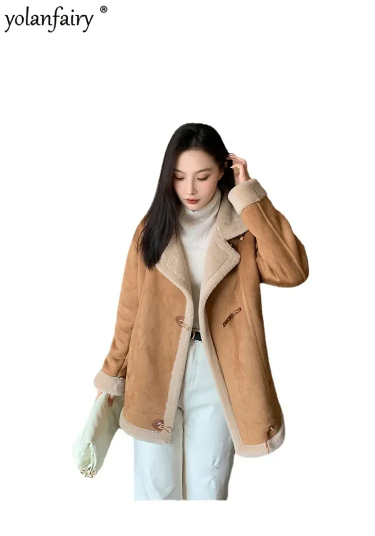 Pure Wool Fur Coat Women\'s Lamb Fur Jacket Female Artificial Fur Integrated Coat Light Luxury Retro 100% Wool Outwears FCY4913