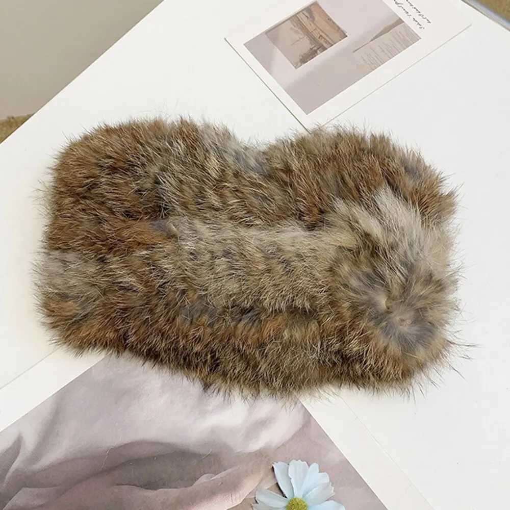 Autumn and Winter Real Rabbit Hair Band Hair Hoop Women\'s Warm Fur Fur Hat Vintage Wide Edge Plush Headband