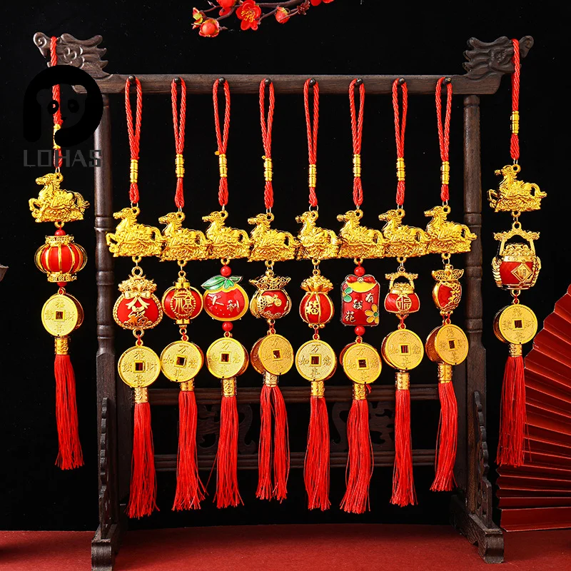 2026 سنة الحصان الجدار الشنق سيارة زخرفة السنة الصينية الجديدة قلادة ذهبية حمراء محظوظ الديكور هووسورمينغ الهدايا #1