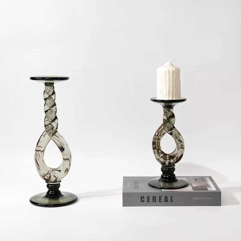 

Modern Home Decor Luxury Restaurant Green Candlestick Glazed Twisted Candlestick