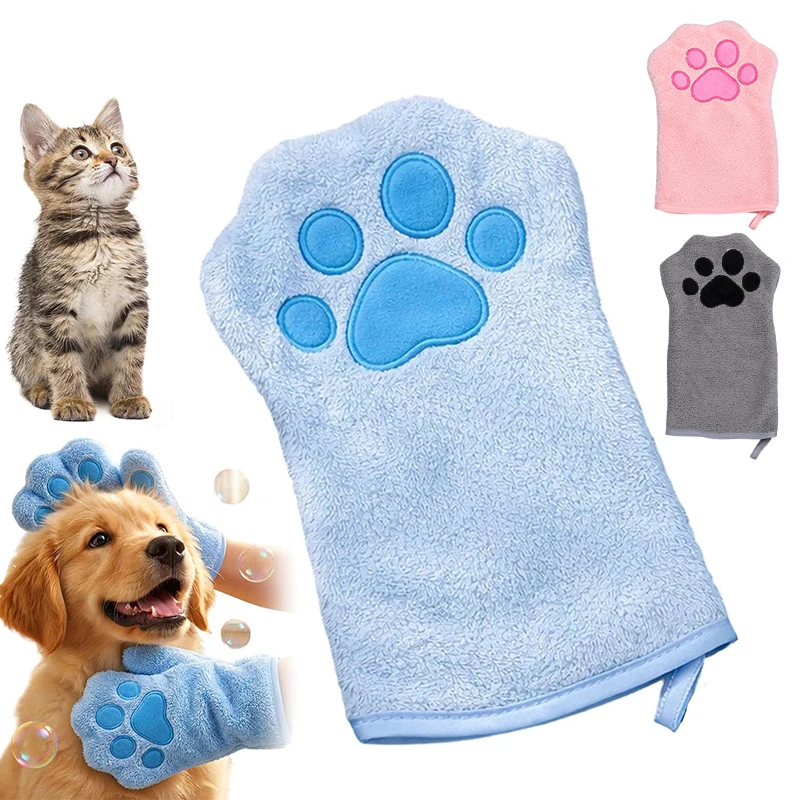 Reusable Pet Grooming Towel - Soft, Absorbent Quick-Dry Bath Mitt Paw Bathing Towel For Cats Puppy, Machine-Washable
