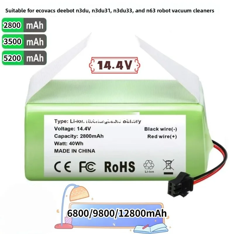 In Stock, 14.4V 6800mAh, compatible with ECOVACS robotic vacuum cleaner Deebot N3 DU31 DU33 DU63