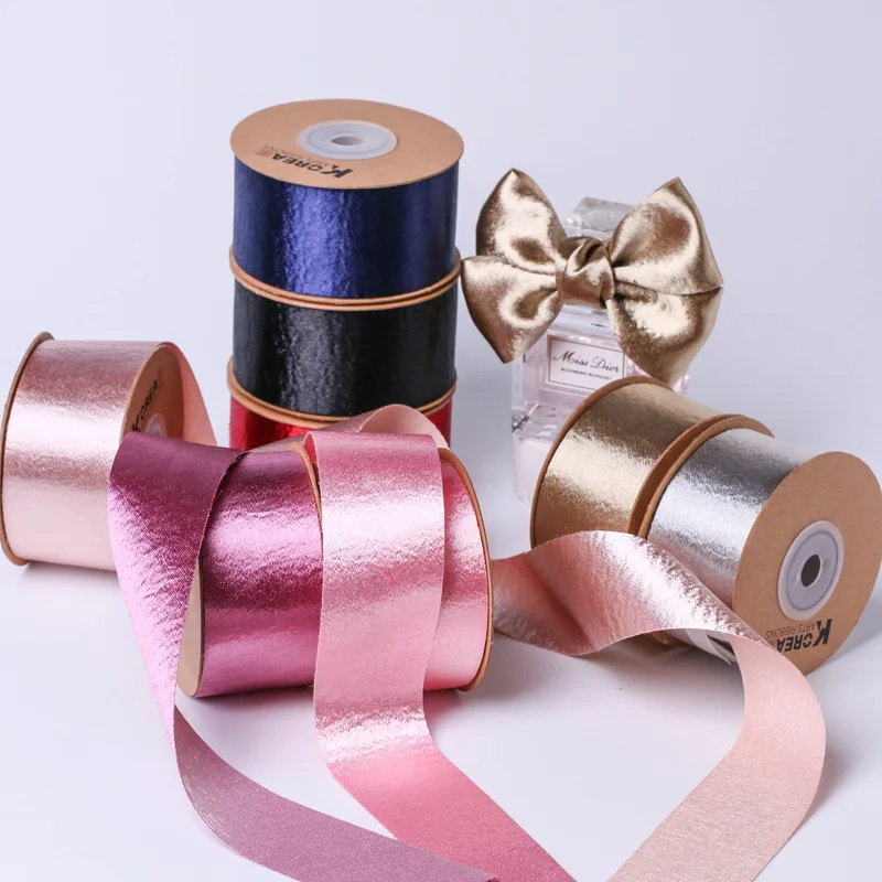 40mm Shinny Satin Ribbon Luxury Single Faced Rose Gold Champagne Polyester Tape For Gift Flower Packing Material Handmade Bows