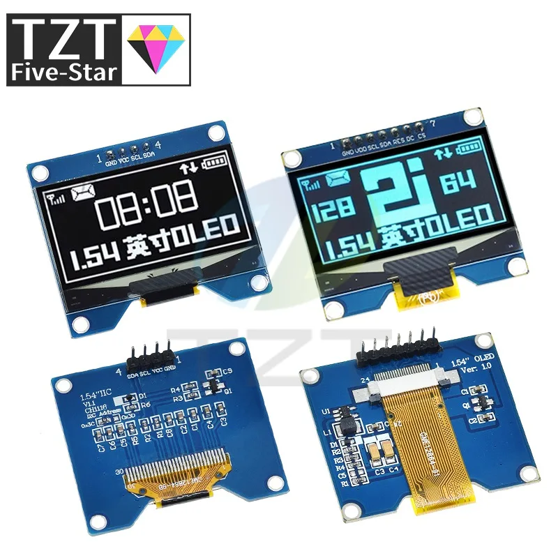1.54 inch 4PIN 7PIN White Blue Yellow OLED Screen Module TZT  CH1116 / SSD1309 Drive Compatible for SSD1306 SPI Interface 128*64