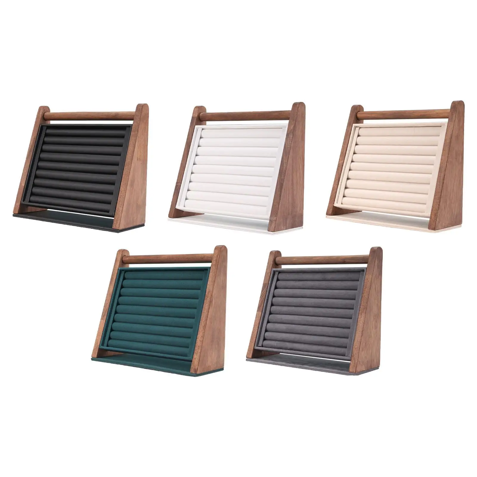 Rings Display Stand Jewelry Organizer Wood 9 Long Slots, Rings Showcase Tray,