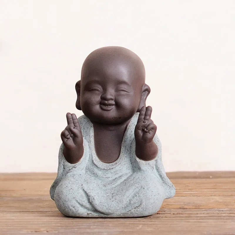 Zen Little Monk Cute Buddha Premium Purple Clay Tea Pet Personalized Ceramic Figurine Handmade Monk Tea Art Table