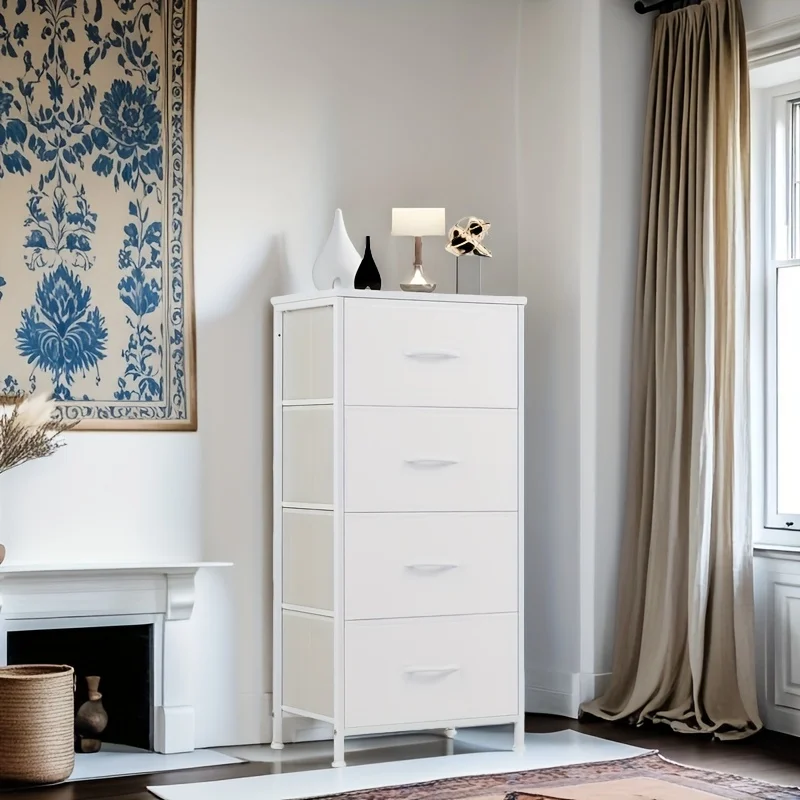 

2pcs Storage Chest Of Drawers With 4 Units Fabric Drawers Solid Metal Frame Wooden Countertop Perfect For Entryways Available