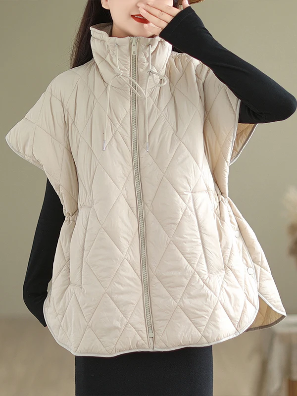 

Loose Diamond Pattern Cotton Vest Women's Faion Outerwear Autumn Winter New Sle Commute Sle Zipper Closure Color