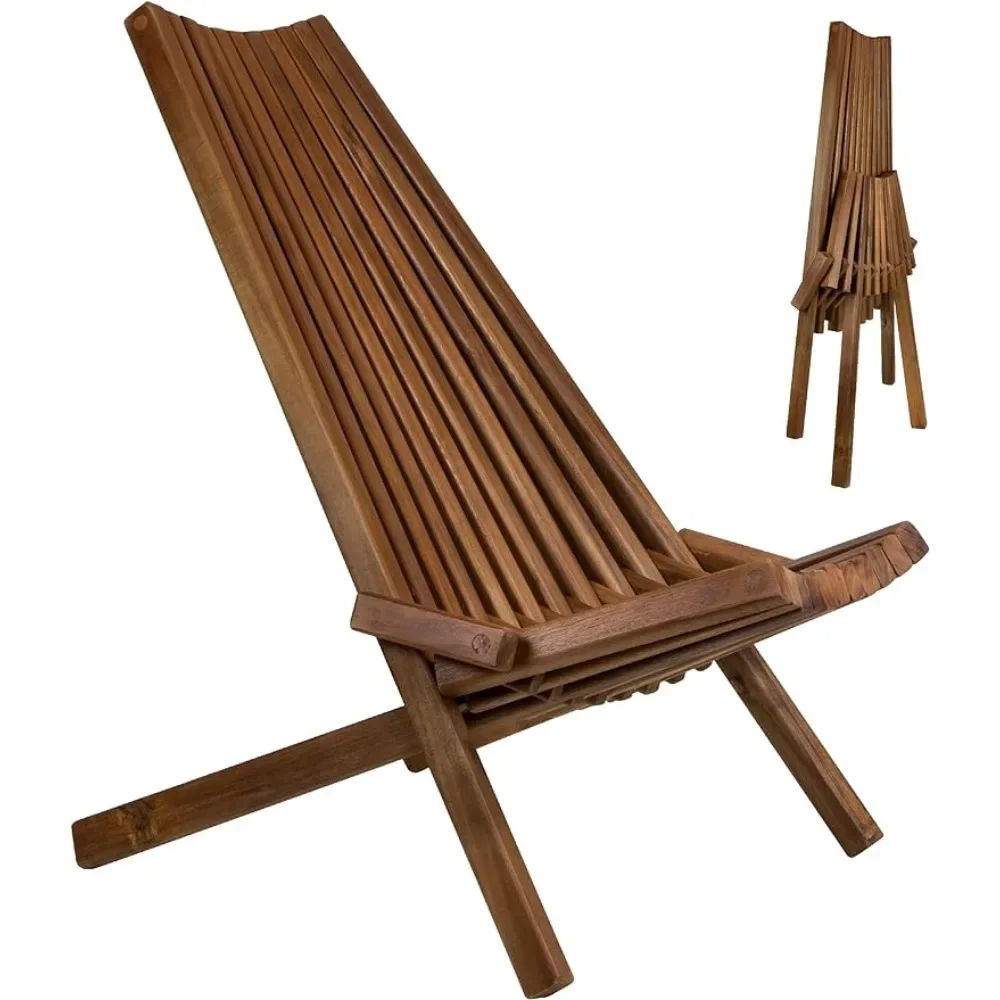 CleverMade Tamarack Folding Wooden Outdoor Chair -Stylish Low Profile Acacia Wood Lounge Chair for the Patio, Porch