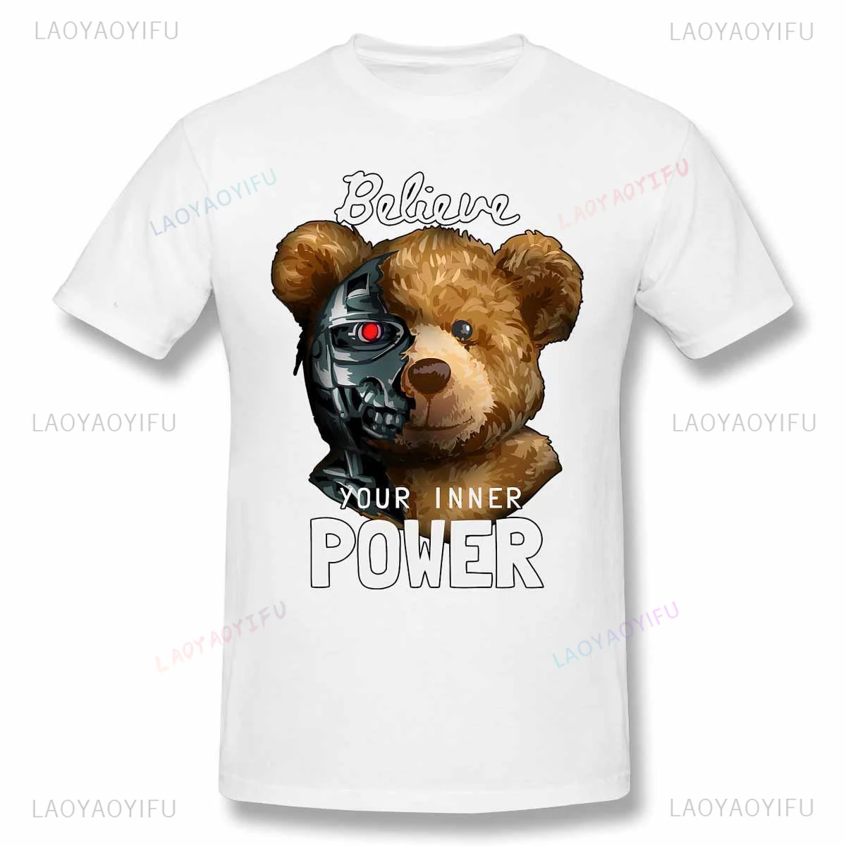 

New Arrival Funny Robot Bear Tee Harajuku Streetwear Hip-hop Hipster Fashion Short Sleeve Believe You Inner Power Top Tshirts