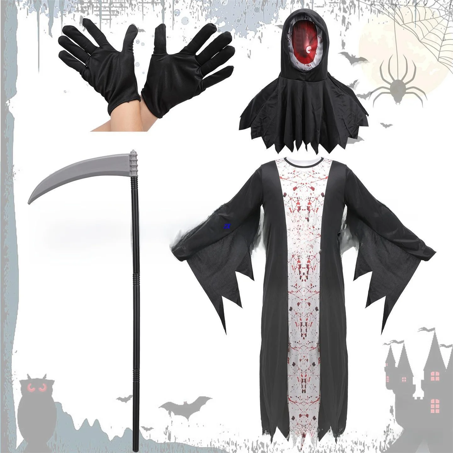 

Children's loween Costume Devil's Eye Cosplay Stage Performance Outfit Cross-Border Death God Suit PU Material