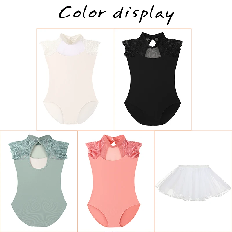 バレエレオタード女の子用キッズダンススカートチュチュ服クラシックレースコットンバレエダンスウェア体操パーティーバレリーナレオタード
