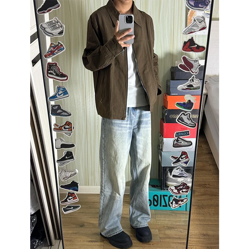 

American Vibe Light Blue Men's Jeans CleanFit Slimming Straight Leg Trousers Autumn New Sle Youth Faion Straight Cut Jeans