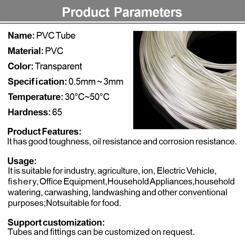 PVC Transparent Capillary Tube Small Plastic Hose with Anti - Bending and Anti - Tearing, Inner Diameter 0.5/0.8/1/1.2/1.5/2/3mm