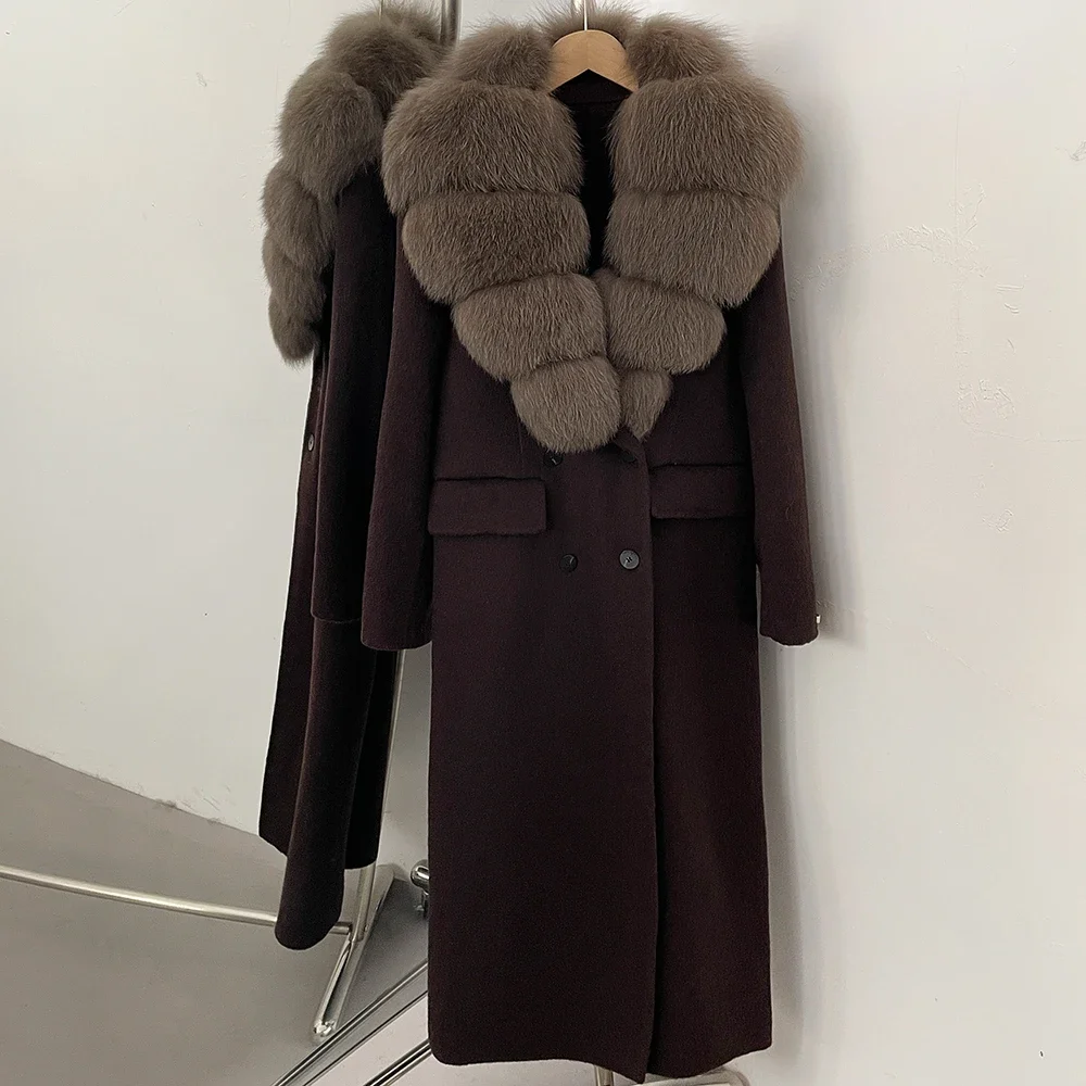 Wool Jacket Women's with Long Fur Collar Loose Fit Oversized Wool Outerwear Warm Thick Daily Wear Premium Urban Cold Season