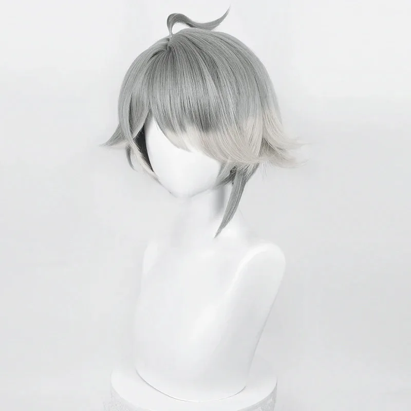 

aaa12 3Genshin Impact Sumeru Al haitham Cosplay Wig Dark Gray Short Straight Heat Resistant Hair Game Role Play Wigs + W