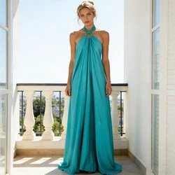 Satin Sexy Women Dress Sexy Evening Dress Solid Blue Elegant Vestido Vacation Robe Festival Party Dresses Fashion Sleeveless