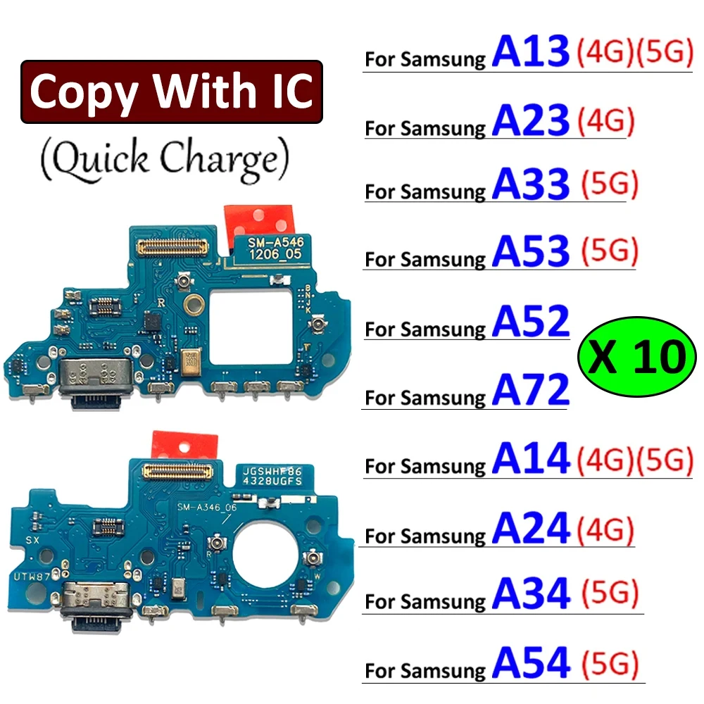 10Pcs, New For Samsung A13 A23 A33 A53 A52 A72 A14 A24 A34 A54 4G 5G USB Charging Port Dock Charger Connector Board Flex Cable