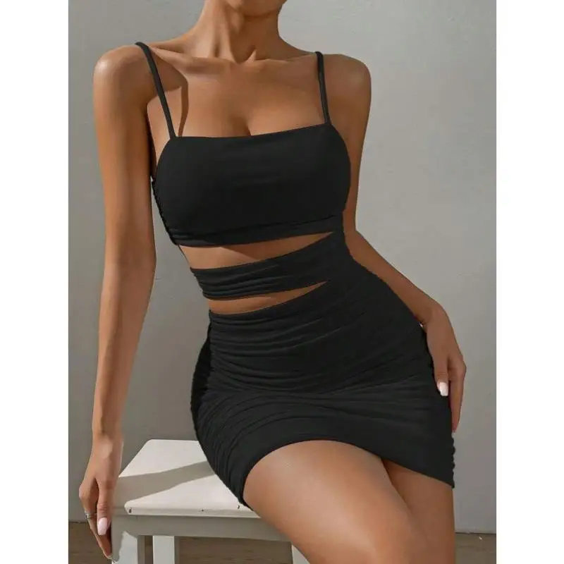 

L 8897 Cross-Border New Sle Bal Ruffle Strap Tight Dr Faionable Casual Sport Suit Autumn Seven Sve Long