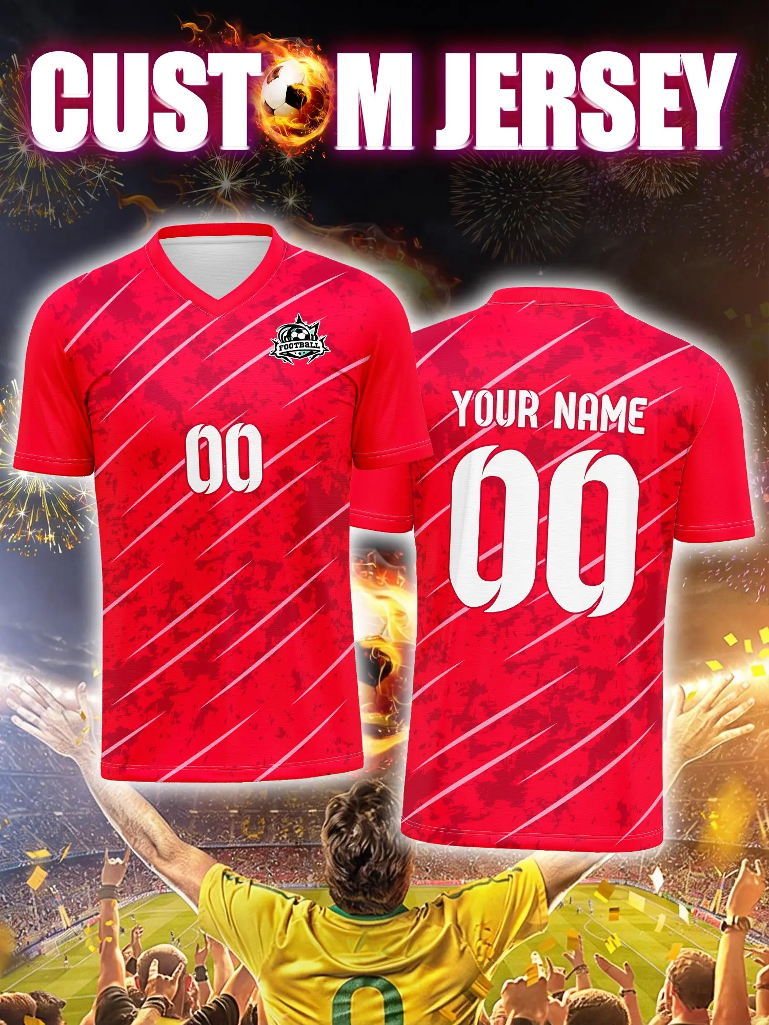 

Футбольная форма на заказ с индивидуальным изображением, номером и именем, стильная уличная одежда для футбола в городском стиле.