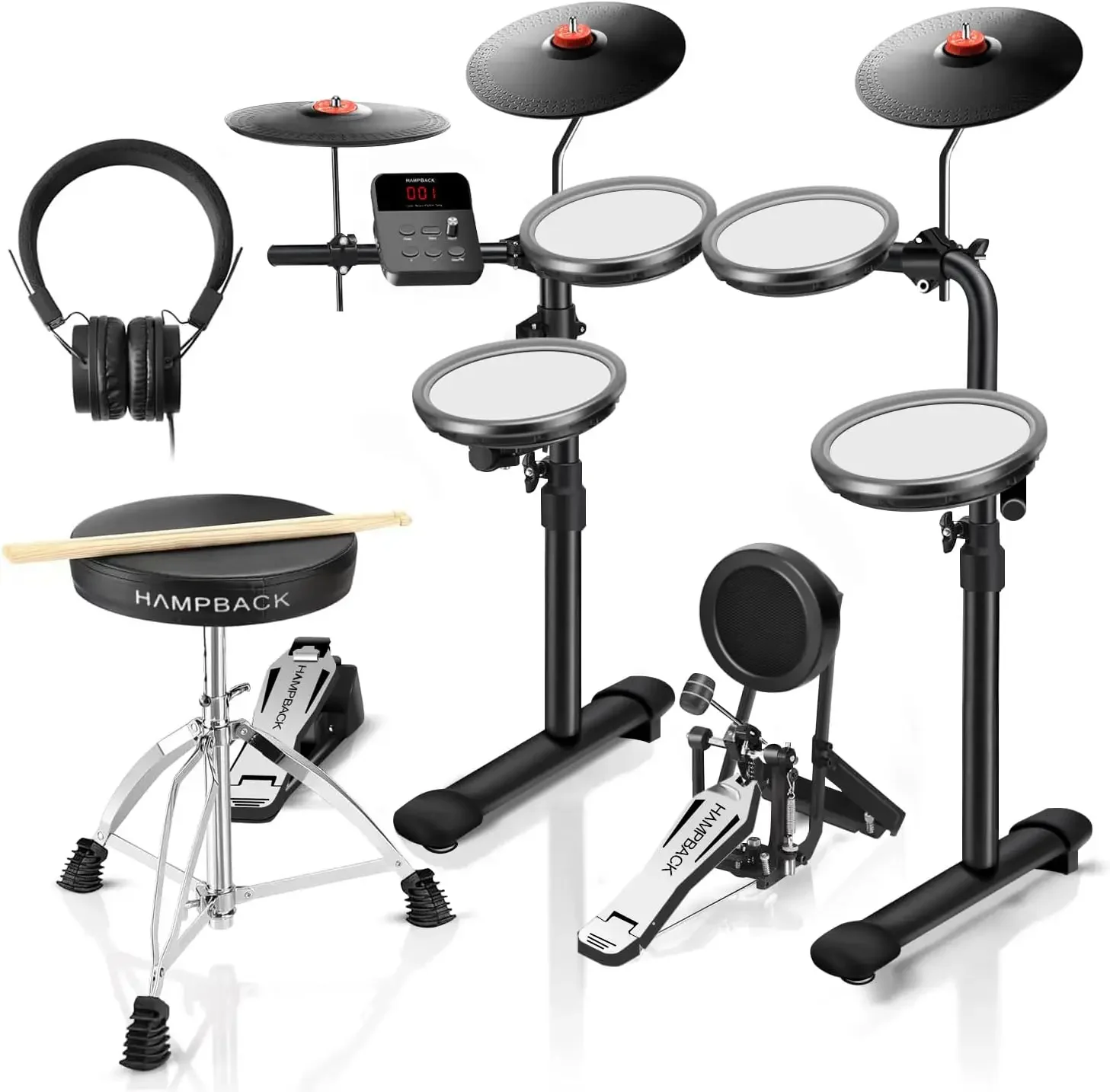 Electric Drum Set with 7'' Mesh Drum Pads, 8'' Full Rubber Cymbals, 5'' Bass Drum, 12 Kits and 68 Authentic Sounds, USB