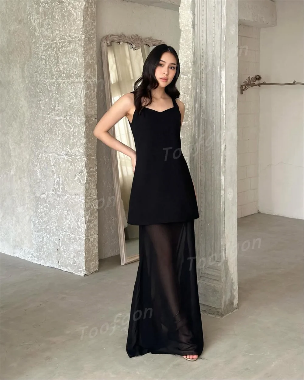 Toofan Schatz-Abschlussballkleid in Schwarz, Satin, Chiffon, breite Träger, formelles Abendkleid, maßgeschneidertes Hochzeits-Party-Tanzkleid für Mädchen