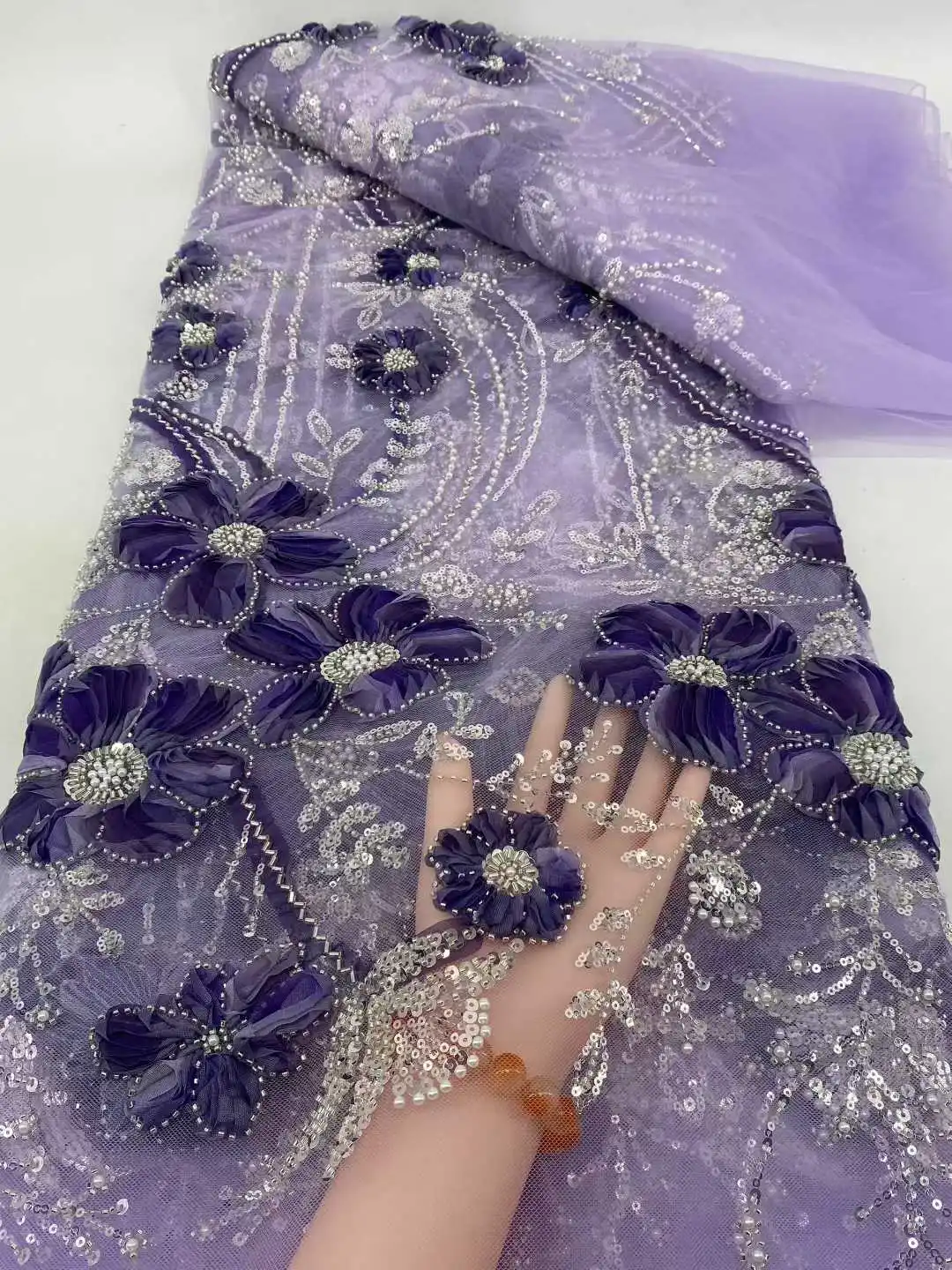 Африканская французская сетка с 3D кружевными бусинами, роскошная ткань 2022, высокое качество, нигерийское кружево с сетчатыми бусинами и блестками, свадебные платья для женщин