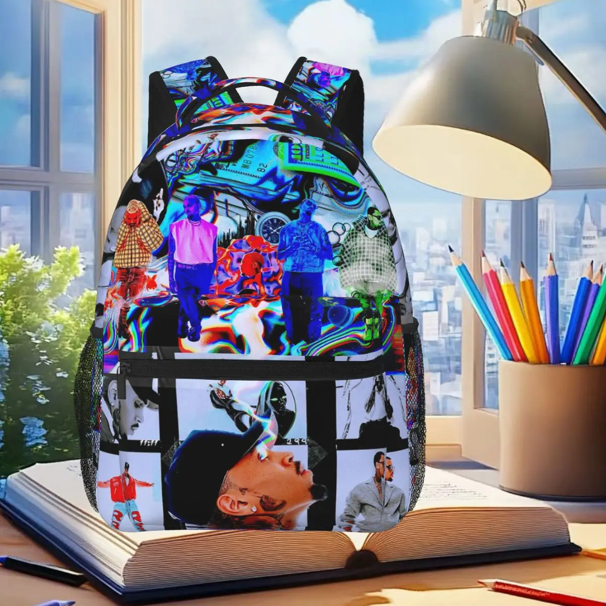 Rapper Chris Brown Albums Disks Graphic Backpack Student Boys Girls BookBag Kids School Bag Computer Shoulder Bags for Men Women