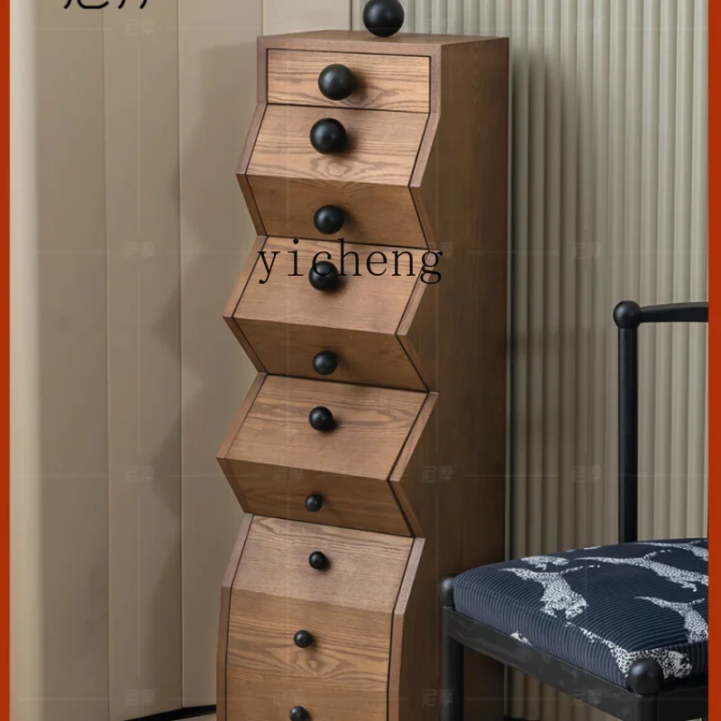 

ZF Retro Solid Wood Chest of Drawers Entrance Cabinet Special-Shaped Storage Floor Bedside Cabinet