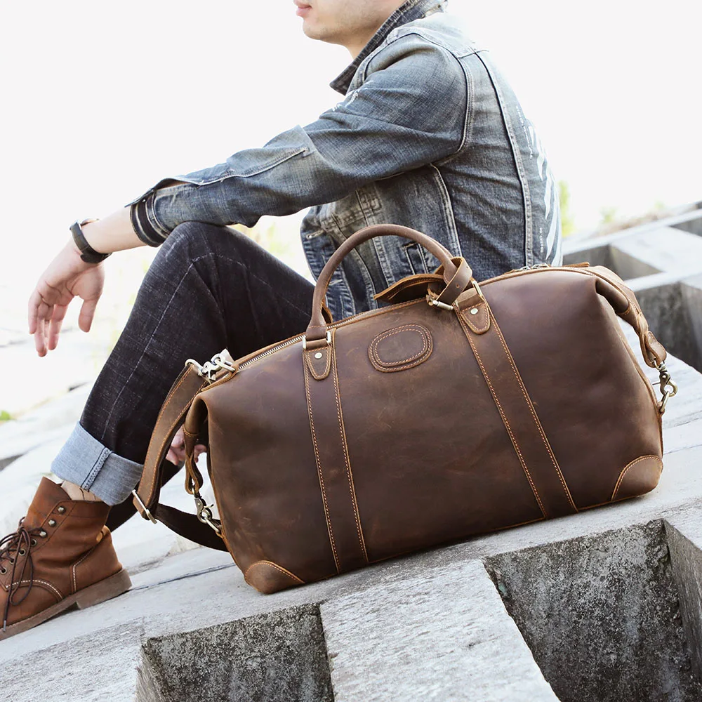 S.WORKER Premium Vollnarbenleder-Reisetasche Echtes Leder Vintage-Stil Große Handgepäcktasche – Detail 5