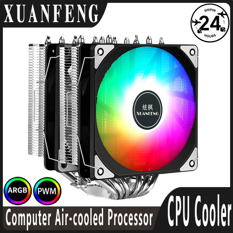 

XUANFENG Compatible i7 i9 18xx 1700 2011 x79 x99 AM4 AM5 Nickel Plated 6 Copper Tube Twin tower 120mm Argb Fan Server CPU Cooler