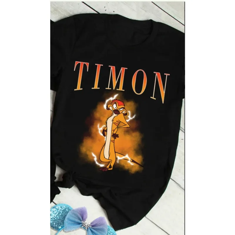 ريترو ديزني بومبا وتيمون 90s صورة تي شيرت الأسد الملك الأسرة مجموعة مطابقة المحملة ديزني لاند رحلة الرجال النساء للجنسين الكبار