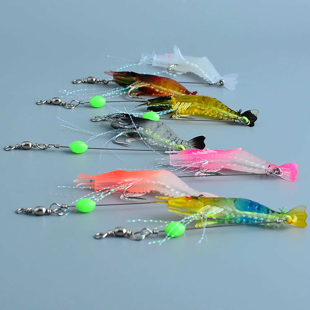 7 Stück/Set Weiche Silikon-Simulationsköder Garnelen-Köder Künstliche Forellenköder mit Fischgeruch Einzelhaken Bass-Tackle Jig – Detail 8