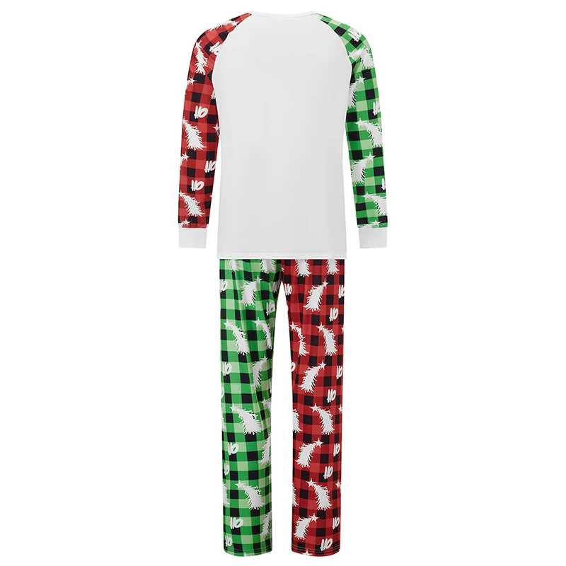 Christmas Family Pajamas Matching Set Long Sleeve Tree Print T-shirt with Plaid Pants Sleepwear Loungewear