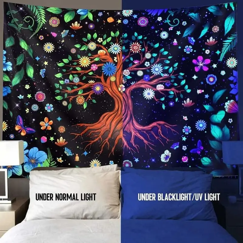 VIKAMA Tree of Life Tapestry Colorful Floral Butterfly Polyester Wall Hanging Mystic Aesthetic Bedroom Dorm Home Decor