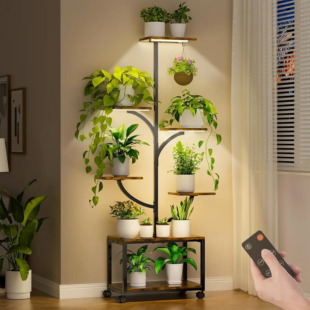

Plant Stand With Grow Lights, 60"" Tall 7-Tier Corner Plant Stand For Indoor Plants Multiple, Metal Tree-Shaped Display Ra For