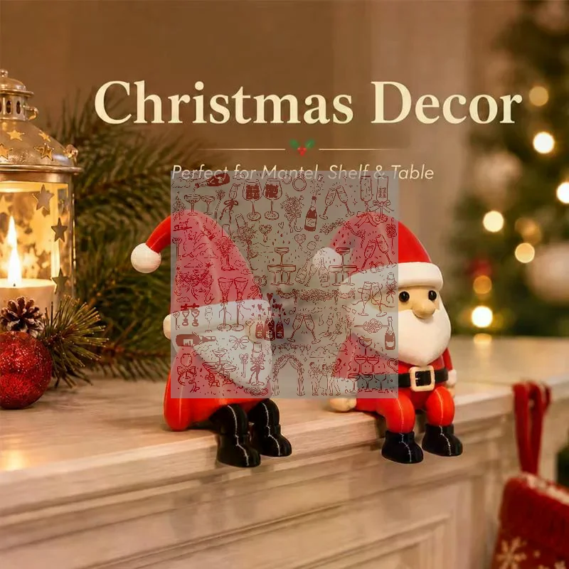 2Pcs Cute Sitting Christmas Decoration Christmas Santa Claus Figurines For Shelf Mantel Table Desk Home Office Holiday Decor