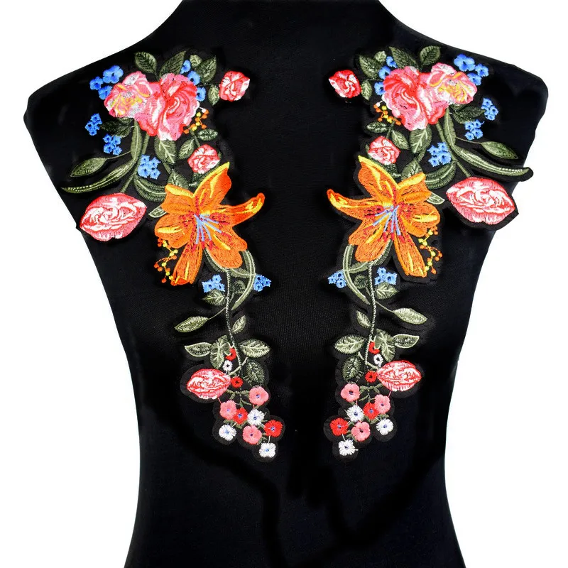New 2Pcs/Set  Iron-on Rose Applique Embroidery Flower Patches For Clothing Appliques Flores Sewing Flower Patches NL191