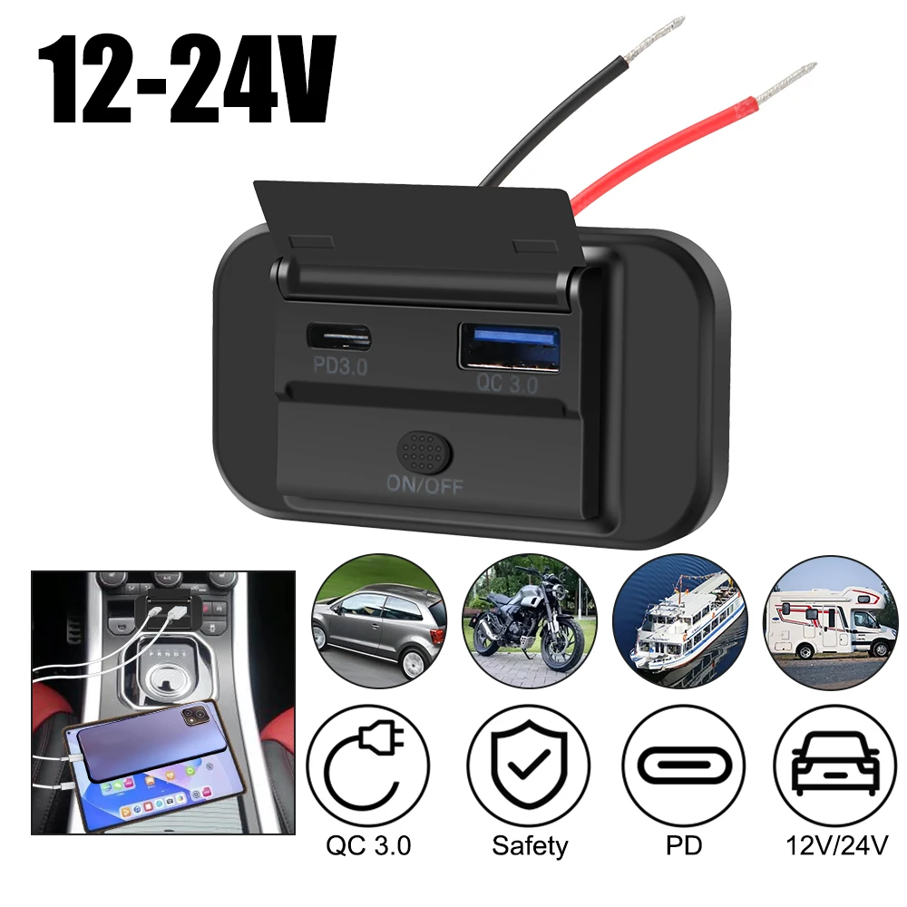 24V 12V Car USB Chargers 3.0 Type-C PD Socket Dual Ports Power Adapter For Motorcycle Camper Truck Boat RV Outlet Accessories