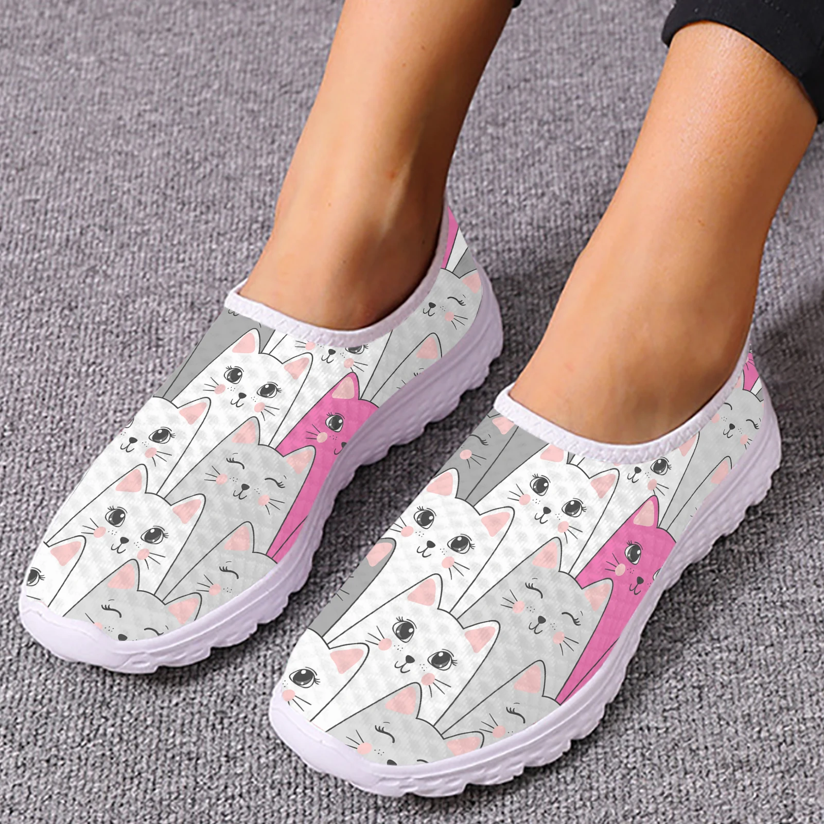 INSTANTARTS Brand Designs Mesh Shoes for Women Seamless kawaii Cartoon Cat 3D Printing Lightweight Sneaker Girl Zapatos De Mujer