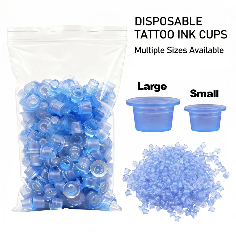 

100/500/1000pcs Blue Tattoo Ink Cups Disposable Silicone Pigment Caps for Tattoo Artists Permanent Makeup Supplies Accessories