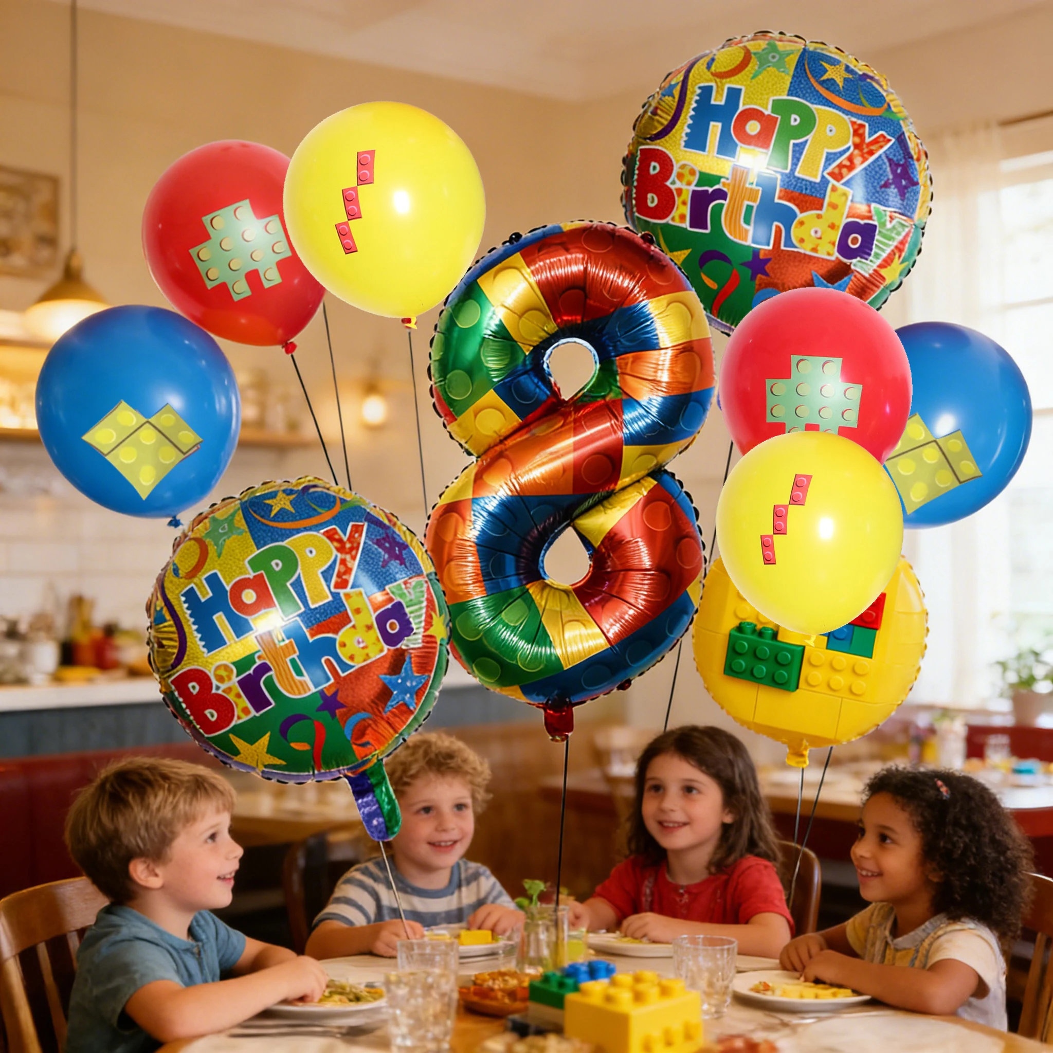9Pcs 32inch Building Block Number Balloons Foil Balloon for Colorful Blocks Theme Birthday Party Boy Baby Shower Decorations image 5