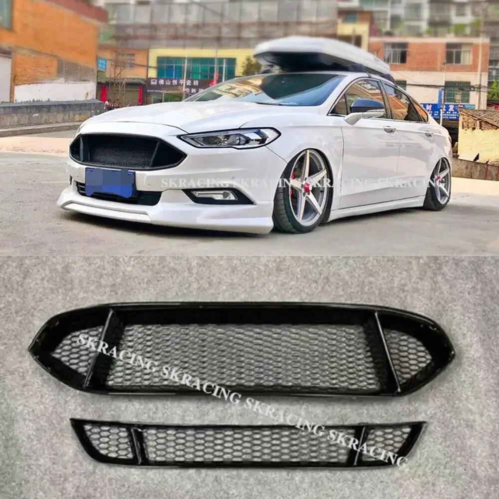 High Quality Gloss Black Front Bumper Upper + Lower Grille For Ford Mondeo Fusion 2013-2016 Car Accesories Racing Grills