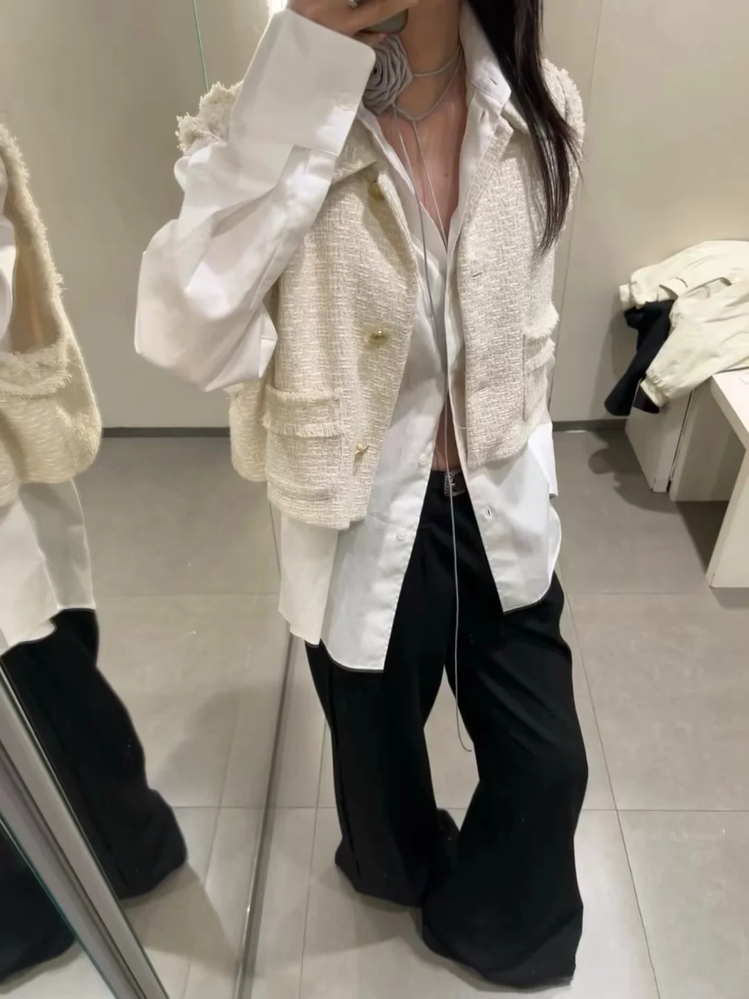 

Spring 2025 New Collar ort Svel Texture Vest Women's Faion Commute Pure Color Polyester Fiber Vest