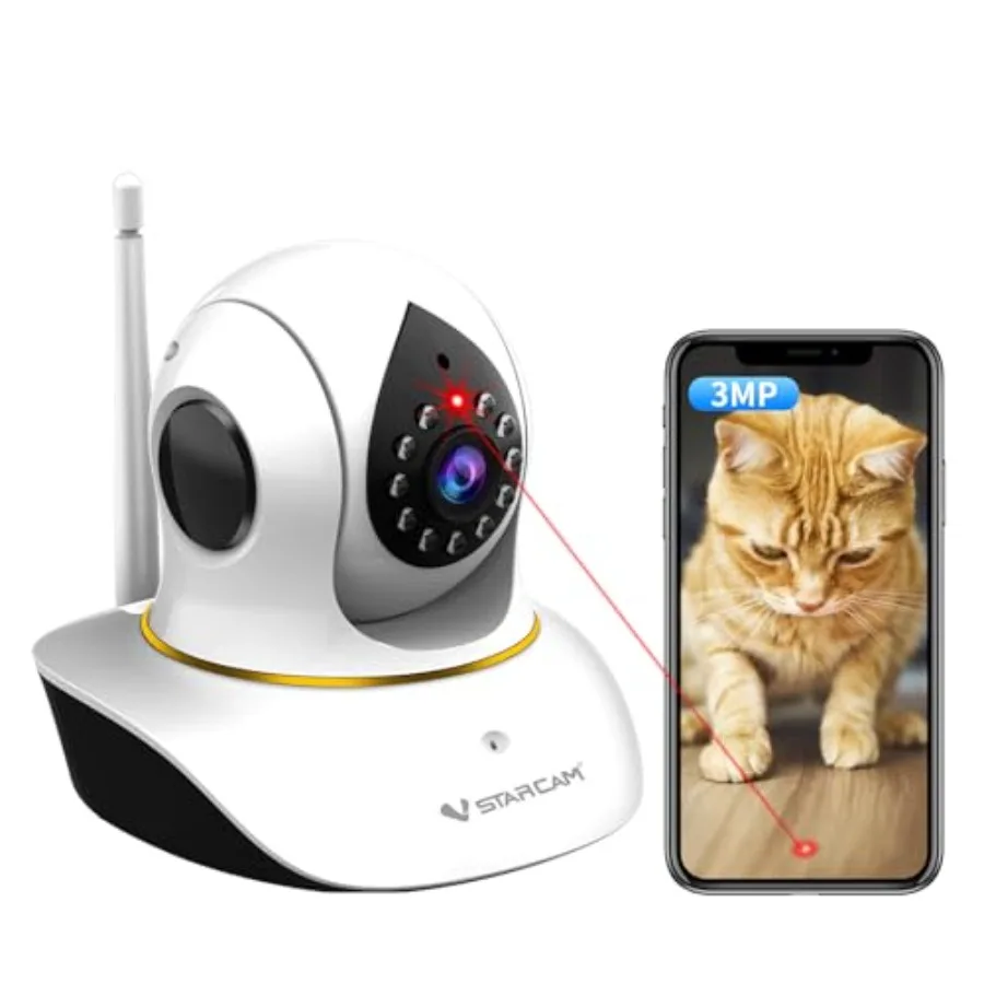 

Pet Camera with Laser 3MP 2.4GHz WiFi Interactive Dog and Cat Laser Toy with Night Vision Motion Detection Alerts APP Remote Co