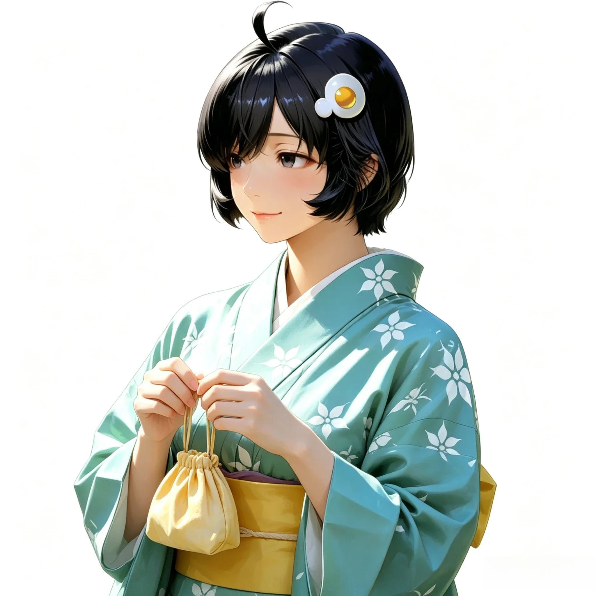 Anime Black Short Hair Ahoge Girl Vinyl Sticker Waterproof Mint Green Kimono Decal for Car Motorcycle Laptop Decor